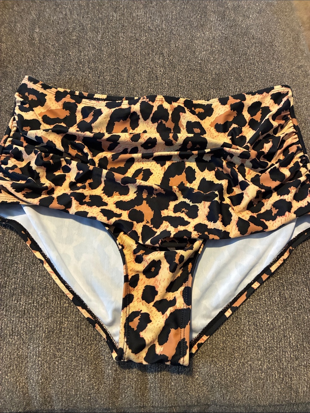 Leopard Print High-Waist Bikini Bottoms - Brown & Black